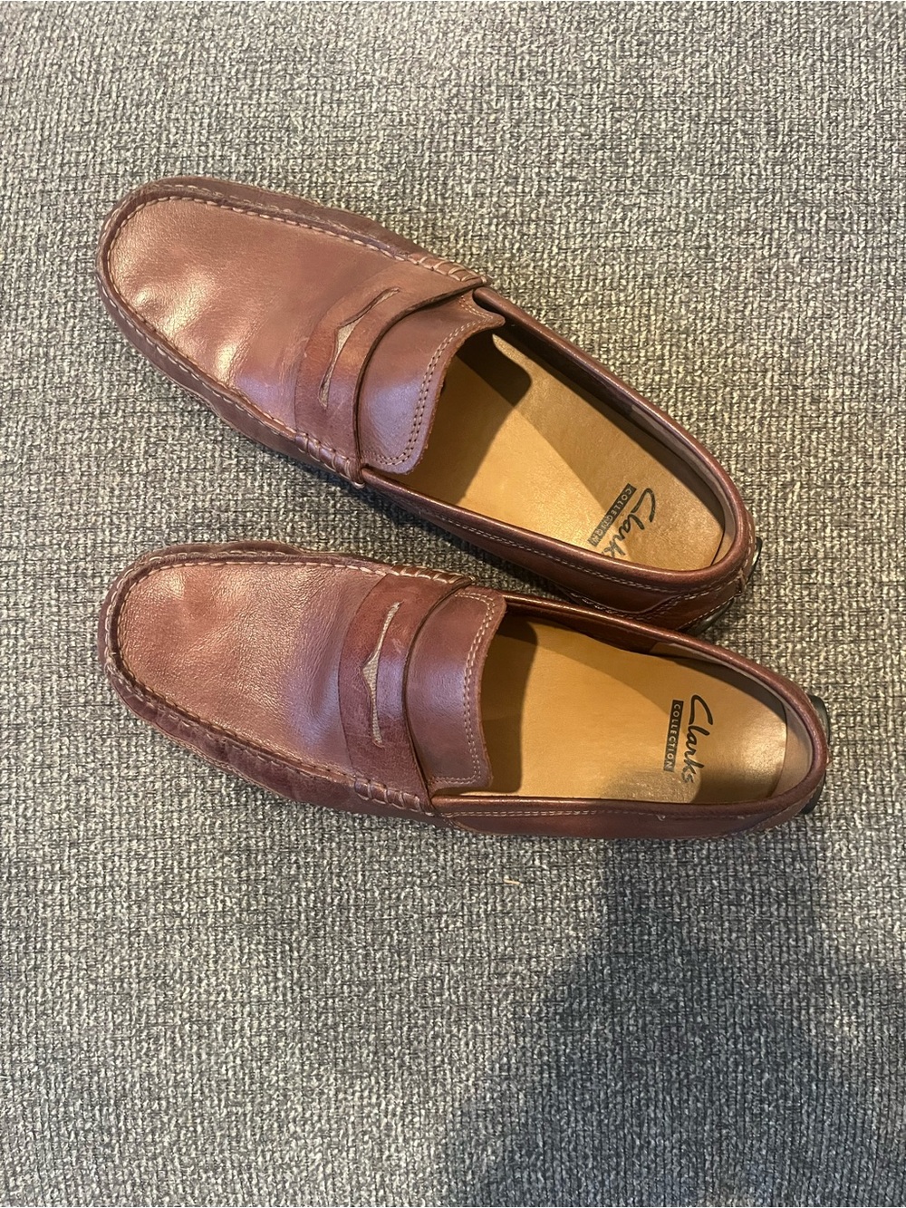 Clarks Men's Cognac Brown Leather Penny Loafers